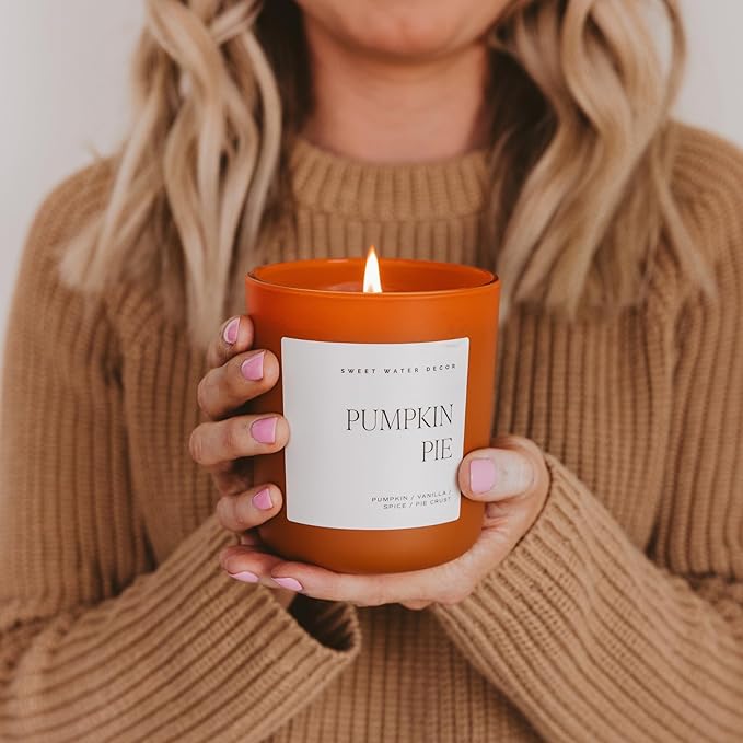 Sweet Water Decor Pumpkin Candle - Pumpkin Pie Scented Fall Candle, 15oz Orange Matte Jar for Fall Decor - Soy Candle Wax with 70 Hour Burn Time - Bloomnest