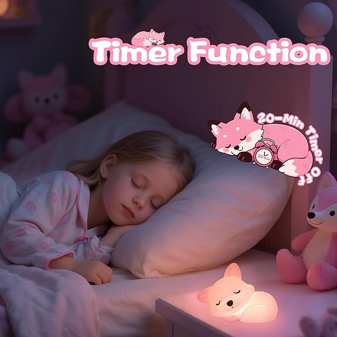 YuanDian Fox Night Light for Girls, Squishy Fox Silicone Lamp Novelty Gifts, Rechargeable Dimmable Timer Bedside Touch Nightlight for Breastfeeding Toddler Baby Kids - Bloomnest