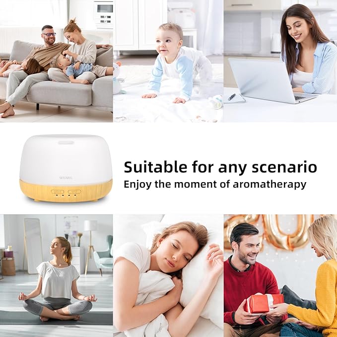 300ML Essential Oil Diffuser,Quiet 8 Hours Operation, 7-Color LED Light, 4 Timer, Remote Control, Aromatherapy Diffuser Auto-Off, for Bedroom, Living Room, Office, Home - Bloomnest