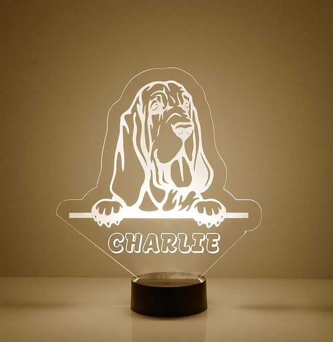 Custom Dog LED Sign Night Light Lamp with Remote, Light Up Display with Personalized Name or Image, Customized, Made in The USA, Clear Acrylic Home Decor Design with 16 Colors, 4 Modes (Basset Hound) - Bloomnest