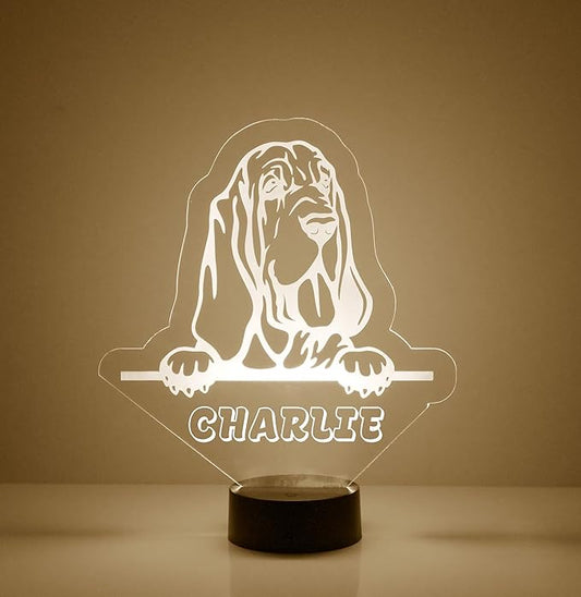 Custom Dog LED Sign Night Light Lamp with Remote, Light Up Display with Personalized Name or Image, Customized, Made in The USA, Clear Acrylic Home Decor Design with 16 Colors, 4 Modes (Basset Hound) - Bloomnest