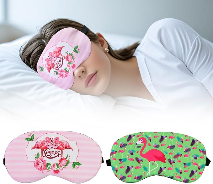 Cute Sleep Eye Masks for Kids, Kawaii Cartoon Kids Sleeping Mask for Women Boys Girls Teens, Soft Plush Adjustable Eyeshade Silk Travel Nap Eye Cover (Pink+Green Flamingo) - Bloomnest