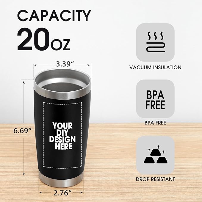 Personalized Custom Tumbler Print in USA 48 Pcs 20oz Stainless Steel Coffee Cup with Lid & Straw Double Wall Insulated Tumbler with Colorful Text Logo Photo - Bloomnest