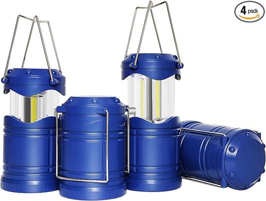 Lichamp LED Camping Lantern, 4 Pack Battery Powered Flashlight for Power Outages, Portable Collapsible Hanging Light Essential for Home, Outdoor, Emergency Lamp Survival Kit Gear for Hurricane, Blue - Bloomnest