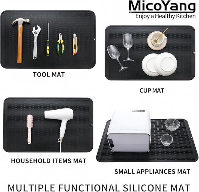 Silicone Dish Drying Mat for Multiple Usage,Easy clean,Eco-friendly,Heat-resistant Silicone Mat for Kitchen Counter or Sink,Refrigerator or Drawer Liner Black 3XL 28 inches x 18 inches - Bloomnest