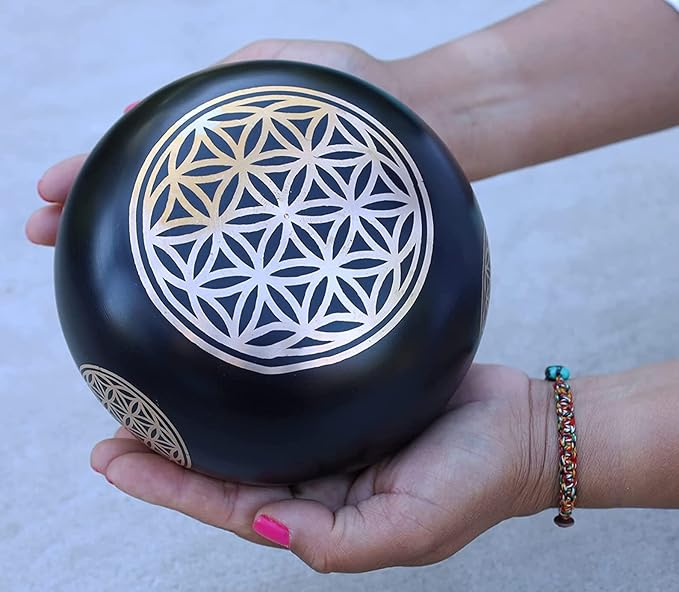 Tibetan Flower Of Life Singing Bowl Mallet Cushion Set ~ For Meditation, Yoga, Spiritual Healing and Mindfulness ~ Extra Large DharmaObjects