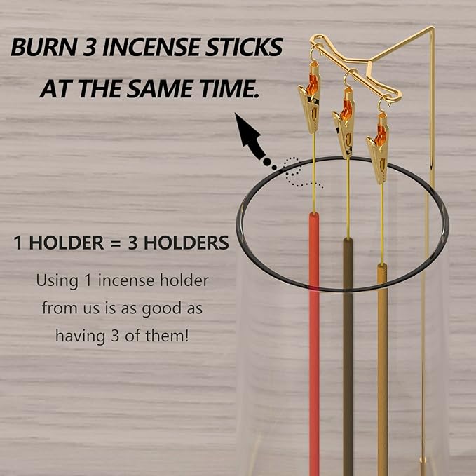 Incense Holder Ash Catcher - Upside Down Glass Incense Holder for Sticks, Reverse Inverted Anti Ash No Mess Insence-Stick Holder, Modern Metal Vertical Incense Burner for House Decor, Gold - Bloomnest