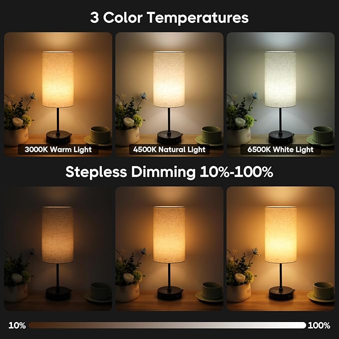 Unicozin 17Inch Table Lamp, 3 CCT 3000K/4500K/6500K & RGB Color Changing, Stepless Dimmable Bedside Lamp for Reading, Ambience Nightstand Light for Home Decor Party, Beige Shade - Bloomnest