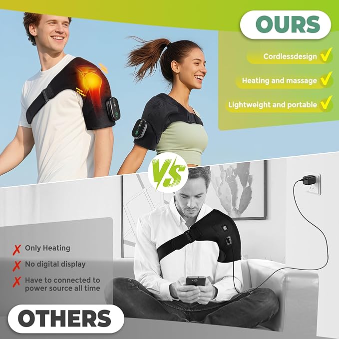 Cordless Shoulder Heating Pad,Heating Pad for Shoulders Heating Pad with Massage,Left Right Heated Shoulder Wrap Brace Chrismas Birthday Gift for Men Women (Black) - Bloomnest