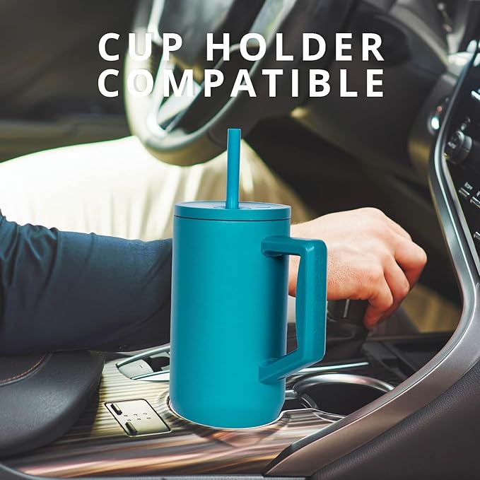 Elemental 40 oz Tumbler with Handle and Straw - Spill Proof Insulated Stainless Steel Commuter for Hot and Cold Beverages - Travel Coffee Mug with 2 Straws & Spill Proof Lid - 40oz - Teal - Bloomnest