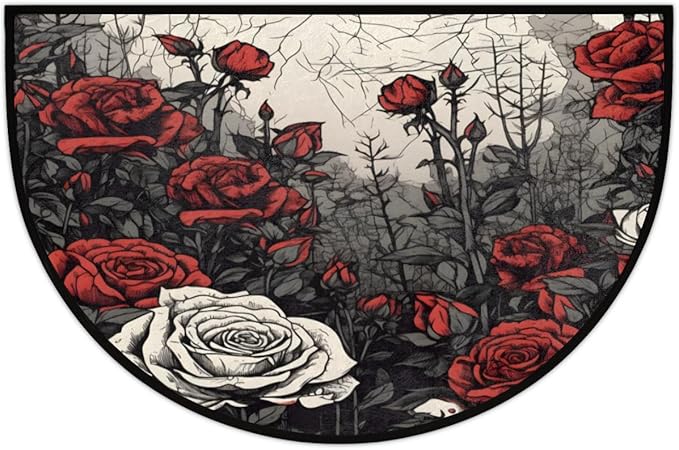 Half Round Door Mat, Vintage Roses Non-Slip Half Circle Area Rug Flowers Art Doormat Washable Durable Home Decor Half Moon Rug for Floor Indoor Outdoor Living Room Bedroom Kitchen Patio - Bloomnest