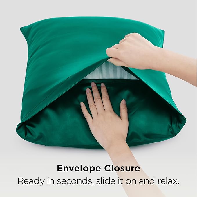 Bedsure Satin Pillowcase 2 Pack Similar to Silk Pillow Cases Standard Size, Pillow Case with Envelope Closure,Green Home Decor Gifts for Women Men, Dark Green, 20x26 Inches, 2pcs - Bloomnest