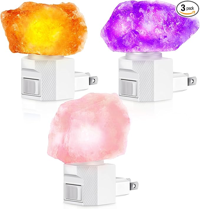 3 Pack Himalayan Salt Lamp Night Light Crystal Night Light Lamp Plug in Rotatable Wall Purifier Made of Natural Salt Stone Sea for Home - Bloomnest