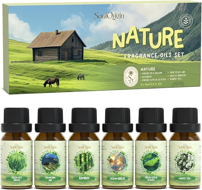 Nature Fragrance Oils Set, Essential Oil Gift Set for Diffuser, Natural Scent Diffuser Oil for Candle Making-Fresh Cut Grass, Mountain Air, Bamboo, Ocean Breeze, Fresh Lotus Leaf, White Tea - Bloomnest