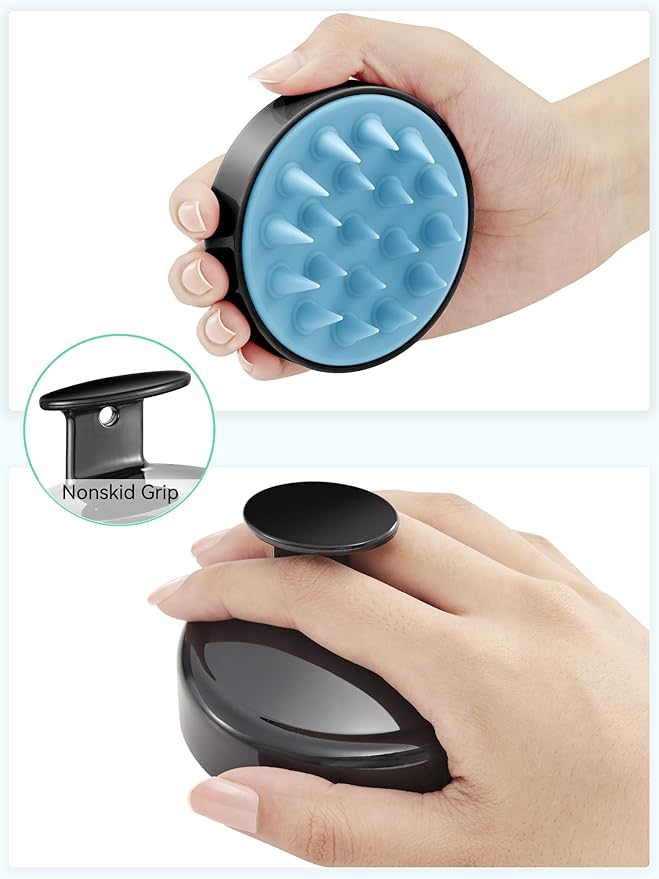 HEETA Scalp Massager Hair Growth, Soft Silicone Scalp Scrubber Shampoo Brush for Exfoliation, Dandruff Removal Head Massage Stress Relax, Wet & Dry Use for Thick Thin Curly Hair Care, Black Blue HEETA