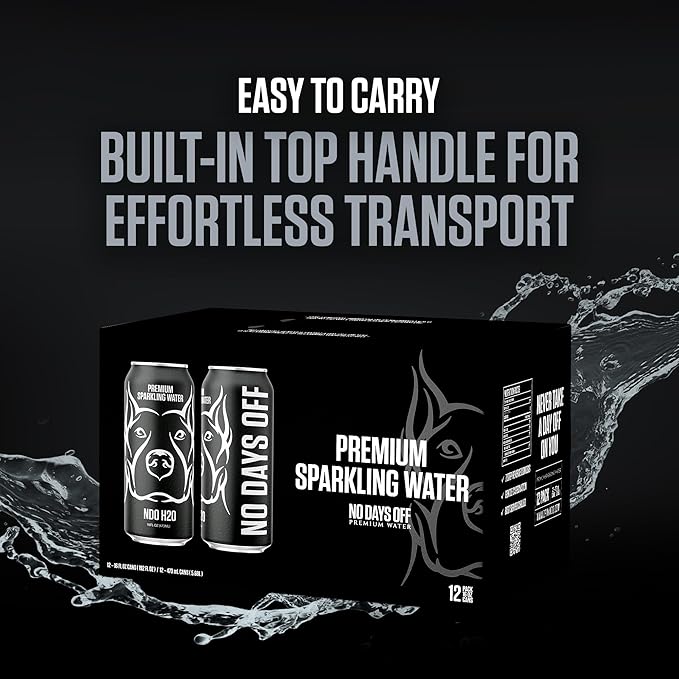NO DAYS OFF Premium Sparkling Water - 12 Pack,16 fl oz, Sparkling (Unflavored) - Ultra-Purified Reverse Osmosis with Gentle Carbonation, Served in BPA-free 100% Recyclable Cans - Bloomnest