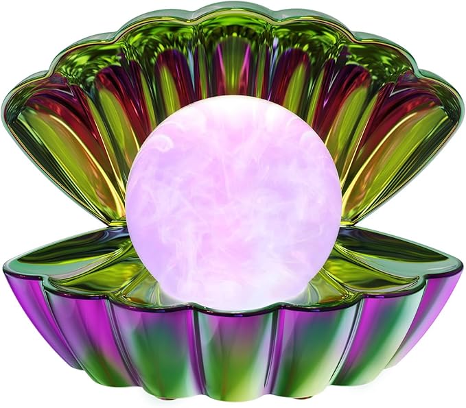 Shell Pearl Beach Themed Night Light, RGB 8 Colors Changing Mood Shell Pearl Lamps, Bedside LED Clamshell Portable Night Lights for Bar (Electroplating Colorful) - Bloomnest