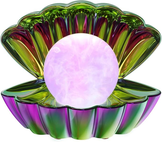 Shell Pearl Beach Themed Night Light, RGB 8 Colors Changing Mood Shell Pearl Lamps, Bedside LED Clamshell Portable Night Lights for Bar (Electroplating Colorful) - Bloomnest