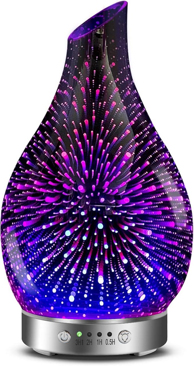 MAXWINER Essential Oil Diffusers Ultrasonic 3D Glass Aromatherapy Diffuser, Auto Shut-Off, Timer Setting, 7 Colors LED Lights Changing for Home, Office, Spa 120ml - Bloomnest