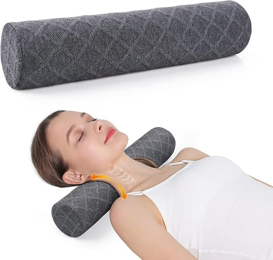Cozyhealth Cervical Roll Pillow, Medium Soft Memory Foam Neck Round Pillow Cylinder Bolster Pillow for Sleeping, Round Neck Support for Bed, Legs, Back and Yoga (Grey, Medium - 3.9" H) - Bloomnest