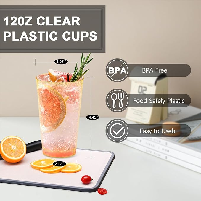 12 oz Gold Plastic Cups, 100 Pack Cold Party Drinking Cups, Plastic Cup Tumblers, Disposable Gold Cup for Party, Wedding, Halloween, Christmas - Bloomnest