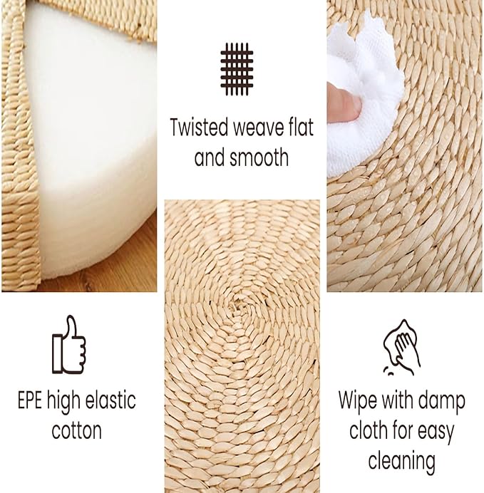 Round Hand-Woven Meditation Floor Pillow Seat for Adults, Big Thick Straw Tatami Floor Cushion for Living Room (19.3x19.3x7.8) - Bloomnest