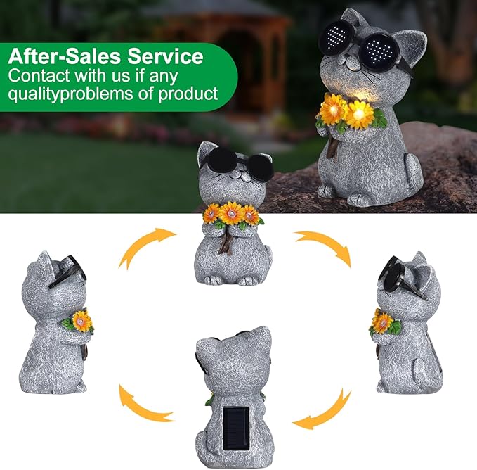 Solar Garden Statues Cat with Daisy and LED Lights Birthday Gifts for Women Mom Grandma Solar Outdoor Decor for Patio Backyard Yard Lawn Decoration-Unique Housewarming Gifts - Bloomnest