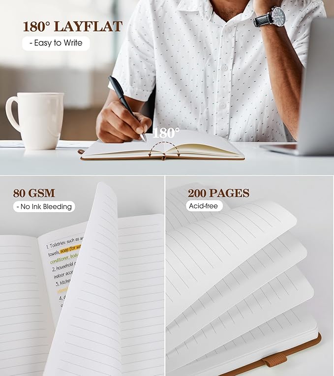 Lined Journal Notebook for Men Women, A5 Brown Leather Journals for Writing, 200 Pages College Ruled Journal Notebook, Travel Daily Journal Notebook for Work School, Note Taking 5.75'' X 8.38'' - Bloomnest