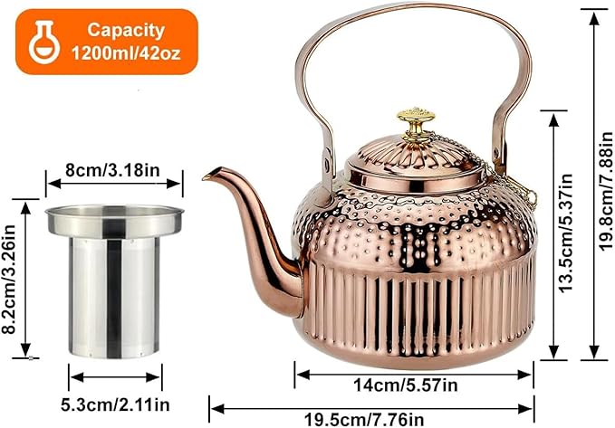 SANQIAHOME Antique 1.2L (40Oz) Stainless Steel Teapot with Infuser copper - Bloomnest