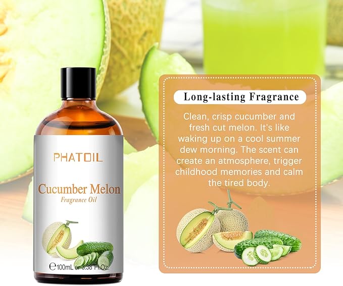 PHATOIL 3.38FL.OZ Cucumber Melon Fragrance Oils for Aromatherapy, Essential Oils for Diffusers for Home, Perfect for Diffuser, Yoga, Skin Care, DIY Candle and Soap Making - 100ml - Bloomnest