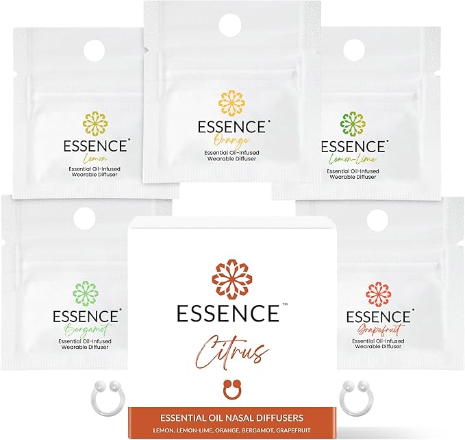 Essence Nasal Diffuser Citrus Bundle – Essential Oil Silicone Nose Rings for Mood, Energy & Positivity – Wearable Aromatherapy Pack with Lemon, Orange, Grapefruit & Bergamot - Bloomnest