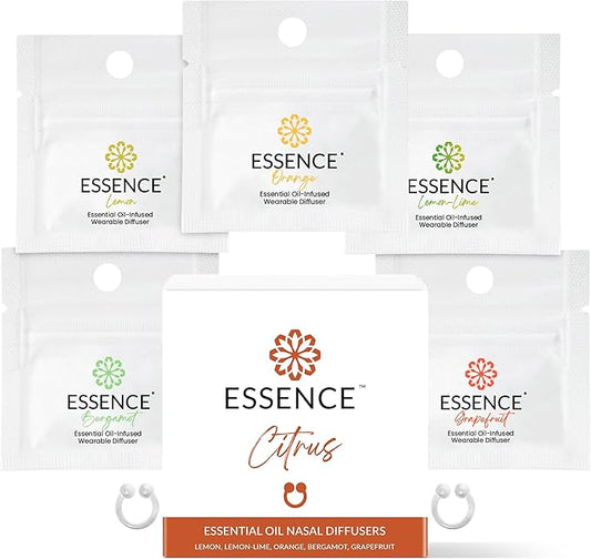 Essence Nasal Diffuser Citrus Bundle – Essential Oil Silicone Nose Rings for Mood, Energy & Positivity – Wearable Aromatherapy Pack with Lemon, Orange, Grapefruit & Bergamot - Bloomnest