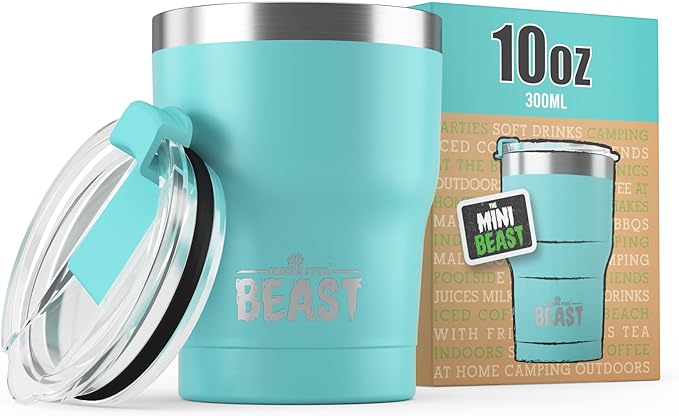 Beast 10 oz Tumbler Stainless Steel Vacuum Insulated Coffee Ice Cup Double Wall Travel Flask (Aquamarine Blue) - Bloomnest