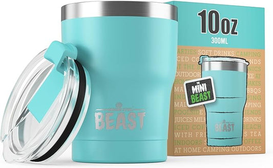 Beast 10 oz Tumbler Stainless Steel Vacuum Insulated Coffee Ice Cup Double Wall Travel Flask (Aquamarine Blue) - Bloomnest