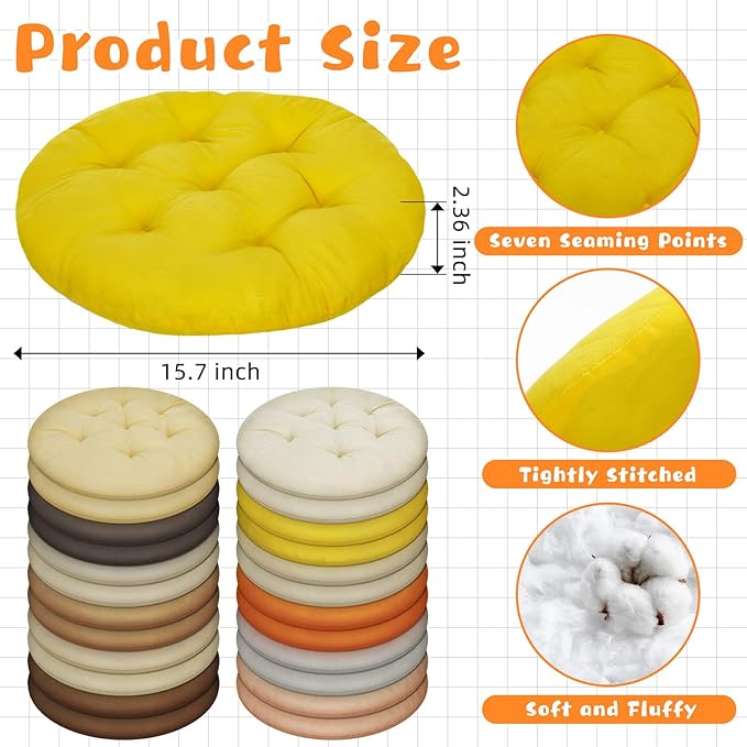 Tinideya 24 Pcs Round Floor Cushions Floor Pillows Meditation Seat Pillows Flexible Seating for Adults Kids, Chair Cushions for Classroom, Nursery, Living Room, Yoga(Medium 15.7 Inch,Yellow-Brown) - Bloomnest