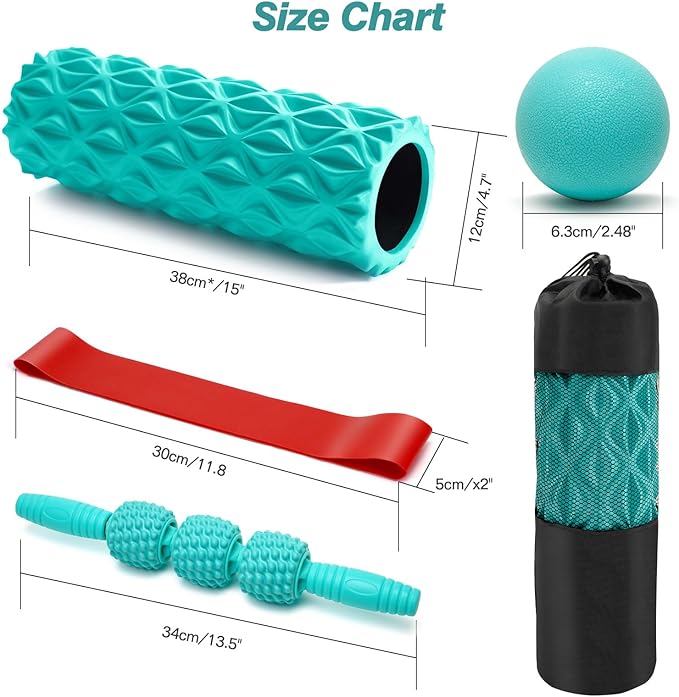 5 in 1 Foam Roller Set - Trigger Point Foam Back Roller, Muscle Roller Stick, Massage Ball, Stretching Band for Deep Muscle Massage Pilates Yoga,Fitness Exercise for Whole Body Release - Bloomnest