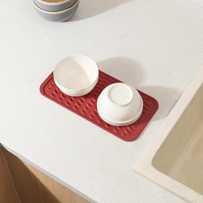 Silicone Dish Drying Mat for Multiple Usage,Easy clean,Eco-friendly,Heat-resistant Silicone Mat for Kitchen Counter or Sink,Refrigerator or Drawer Liner Red S 12 inches x 6 inches - Bloomnest