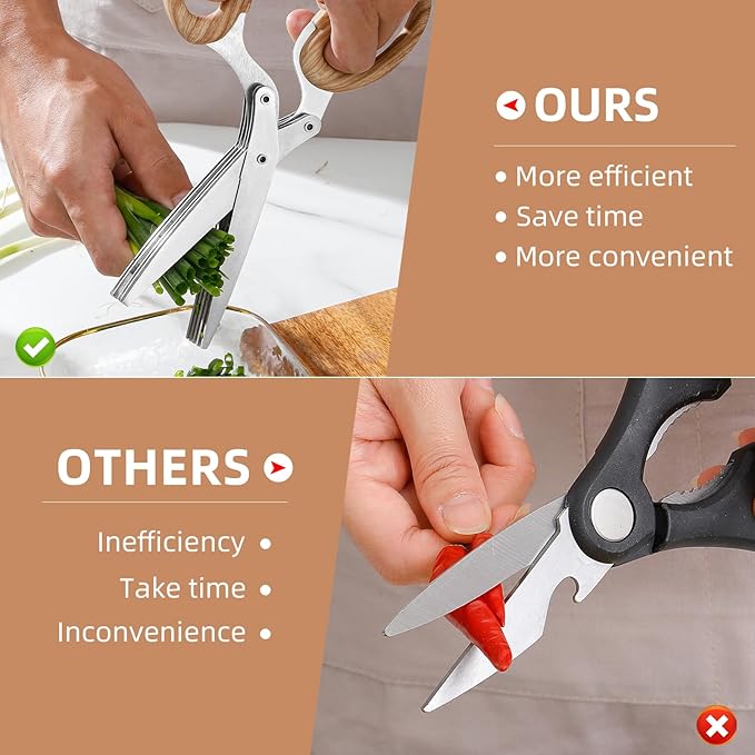 2025 New Herb Scissors Set - Wood Grain Pattern 5 Blades with Cover and Comb - Skin-Friendly Handle, Delicate Grip - Dishwasher Safe, Anti-Rust Stainless Steel for Cutting Fresh Garden Herbs - Bloomnest