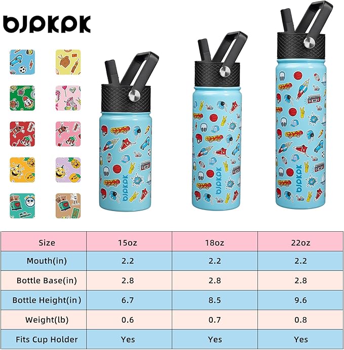 BJPKPK Insulated Water Bottle with Straw Lid, 15 oz Stainless Steel Metal Water Bottles, Reusable Leak Proof BPA Free Water Bottles, Cups, Thermo, Playground - Bloomnest