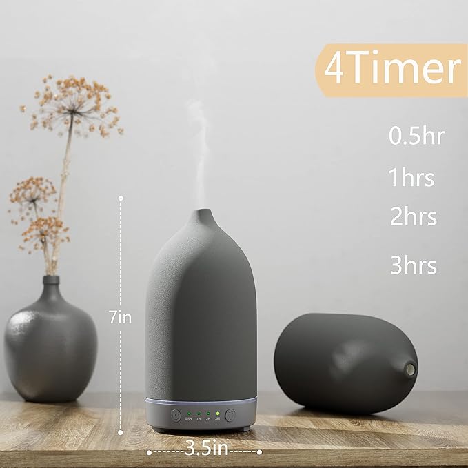 Aromatherapy Essential Oil Diffuser,9 Colors Mood Light,4 Timer Stone Diffuser Living Room(Grey) - Bloomnest