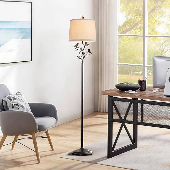 RORIANO 63" Rustic Leaf Floor Lamp for Living Room, Unique Bird Tall Standing Lamp with Rotary Switch, Vintage Floor Lamps for Bedroom Study Room, Bulb Included - Bloomnest