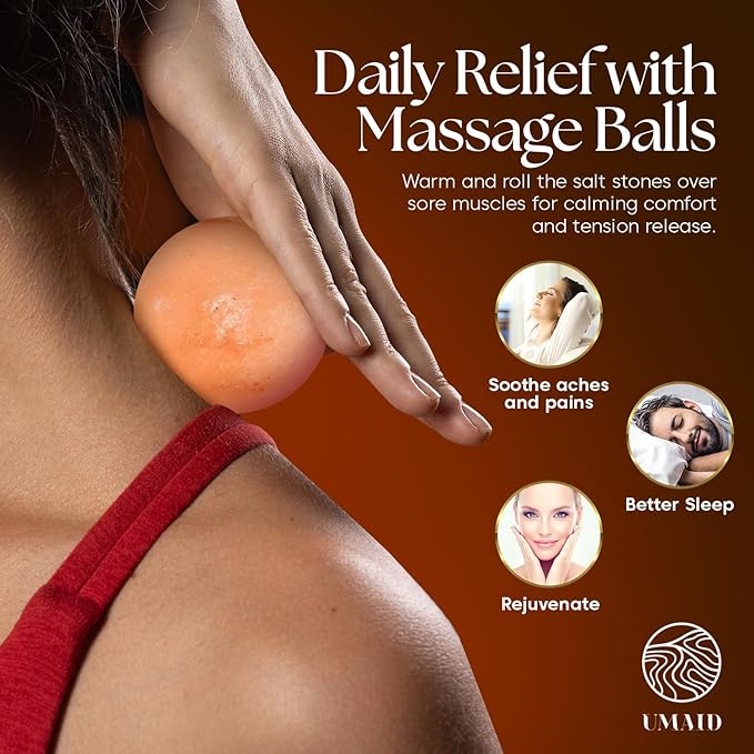 UMAID Himalayan Salt Lamp Bowl with 6 Massage Balls – Dimmable Natural Pink Rock Salt Lamp for Relaxation, Meditation,Yoga, Spa, Office, Bedroom, Wellness, Home Decor, and Unique Gift - Bloomnest