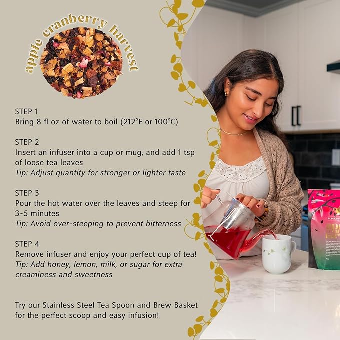 Apple Cranberry Harvest Tea, Organic Loose Leaf Herbal Tea – Real Fruit, Summer Juice, Caffeine-Free, Refreshing Sweet Iced Drink – 4 oz Resealable Bag (Makes 50 Cups) - Bloomnest