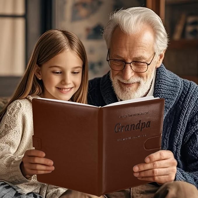 Artmag Grandpa's Life Story Journal with 250+ Prompt Questions, Family Keepsake Book Leather Cover for Grandpa to Share His Memories for Birthday Father's Day Christmas (Brown) - Bloomnest