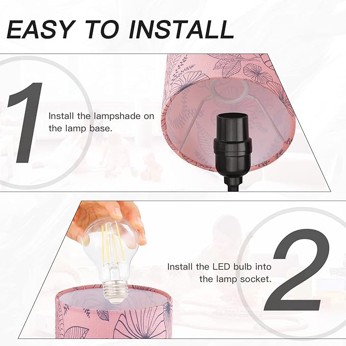 Touch Control Bedside Lamp with 2 USB Ports, 3-Way Dimmable Table lamp for Bedroom, Nightstand Lamp with Round Pink Flower Fabric Shade for Living Room Home Office (E26 LED Bulb Included) - Bloomnest
