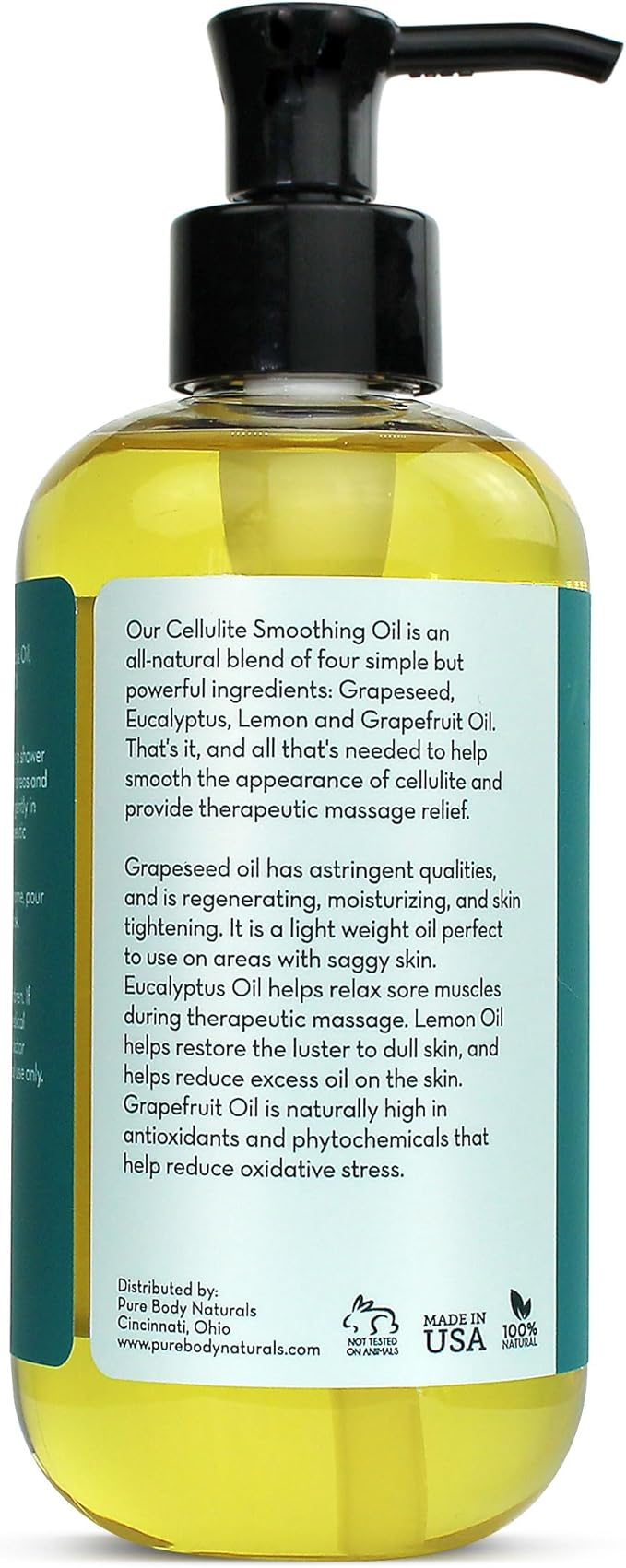Pure Body Naturals Anti Cellulite Massage Oil, 8 fl oz | 100% Natural Cellulite Remover for Legs and Thighs | Chemical Free Firming Body Massage Oil for Women, Tightens Skin and Reduces Stretch Marks - Bloomnest