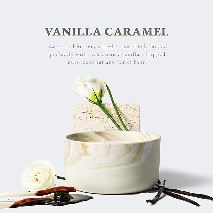 Vanilla Caramel Soy Candle, 14.8oz Soy Wax, 3 Wicks, Long-Lasting with Heat-Resistant Ceramic Jar, Soy Candles for Home Scented, Large Candle Gift for Womens at Living rooms Bedrooms Bathrooms Offices - Bloomnest