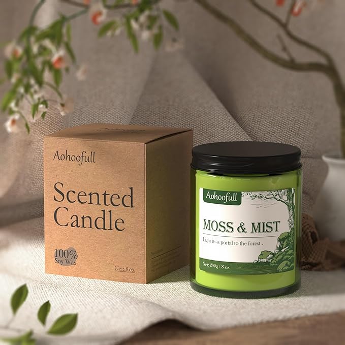 Soy Candles for Home Scented,Fall Candle 4oz 20 Hours Burn Moss & Mist Aromatherapy Candle Gift for Stress Relief, Meditation, Yoga, Relaxing SPA, Reusable Jar for Women Men - Bloomnest