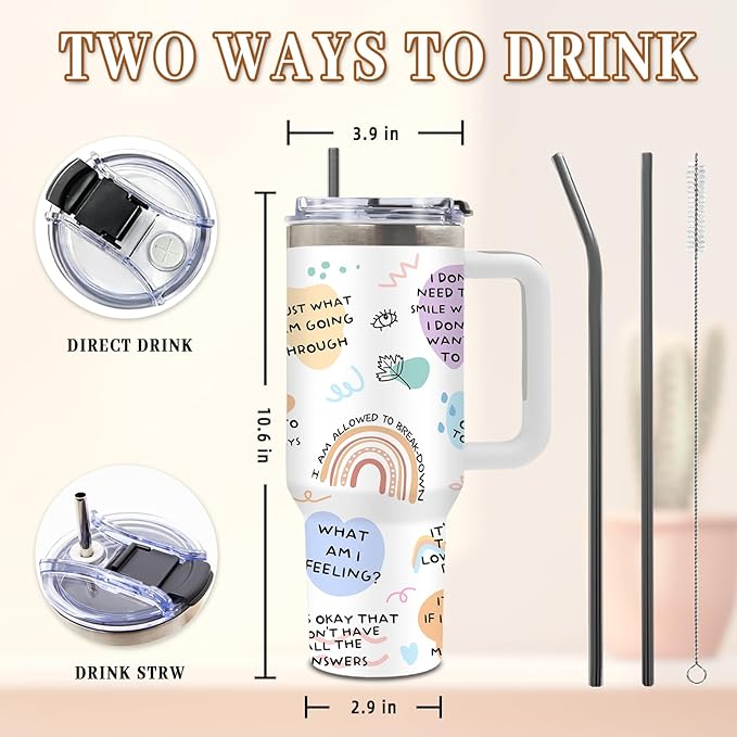 DUUV Mental Health Gifts for Christmas Thanksgiving, My Mental Breakdown Cup, Inspirational Gifts for Women Men Friends Bestie Sister, Positive Affirmations 40 Oz Tumbler with Handle, 1PCS - Bloomnest