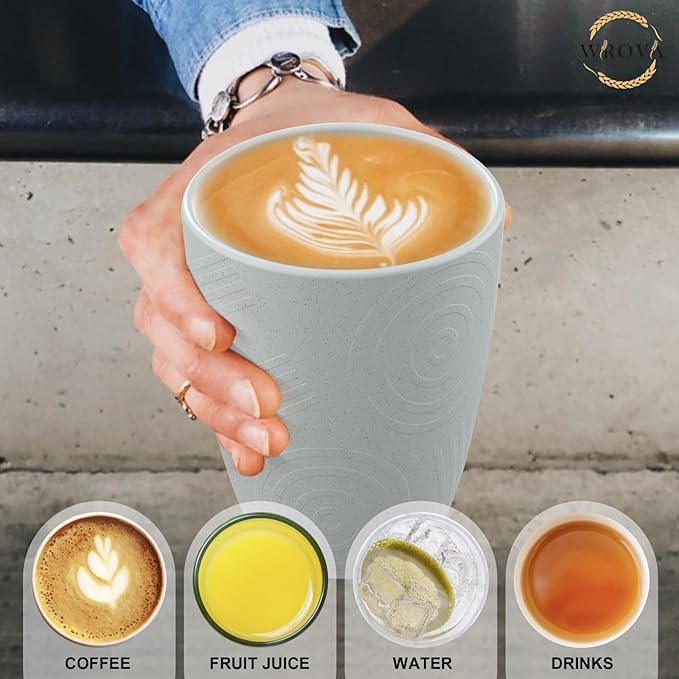 Wheat Straw Cups 8 PCS Good Alternative to Plastic Reusable Cups 12 oz Unbreakable Drinking Cup Reusable Dishwasher Safe Water Plastic Glasses Light Grey - Bloomnest